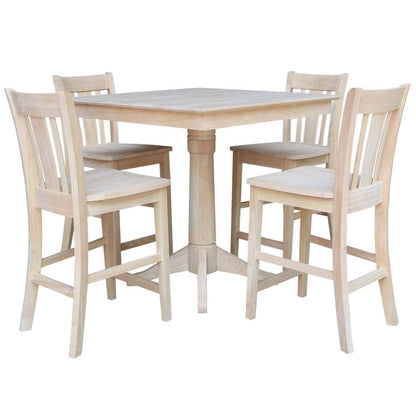 International Concepts - (Set of 5 Pcs)36X36 Square Top Ped Table with 4 Counter Height Stools - K-3636TP-27B-S102-4 veiw 1