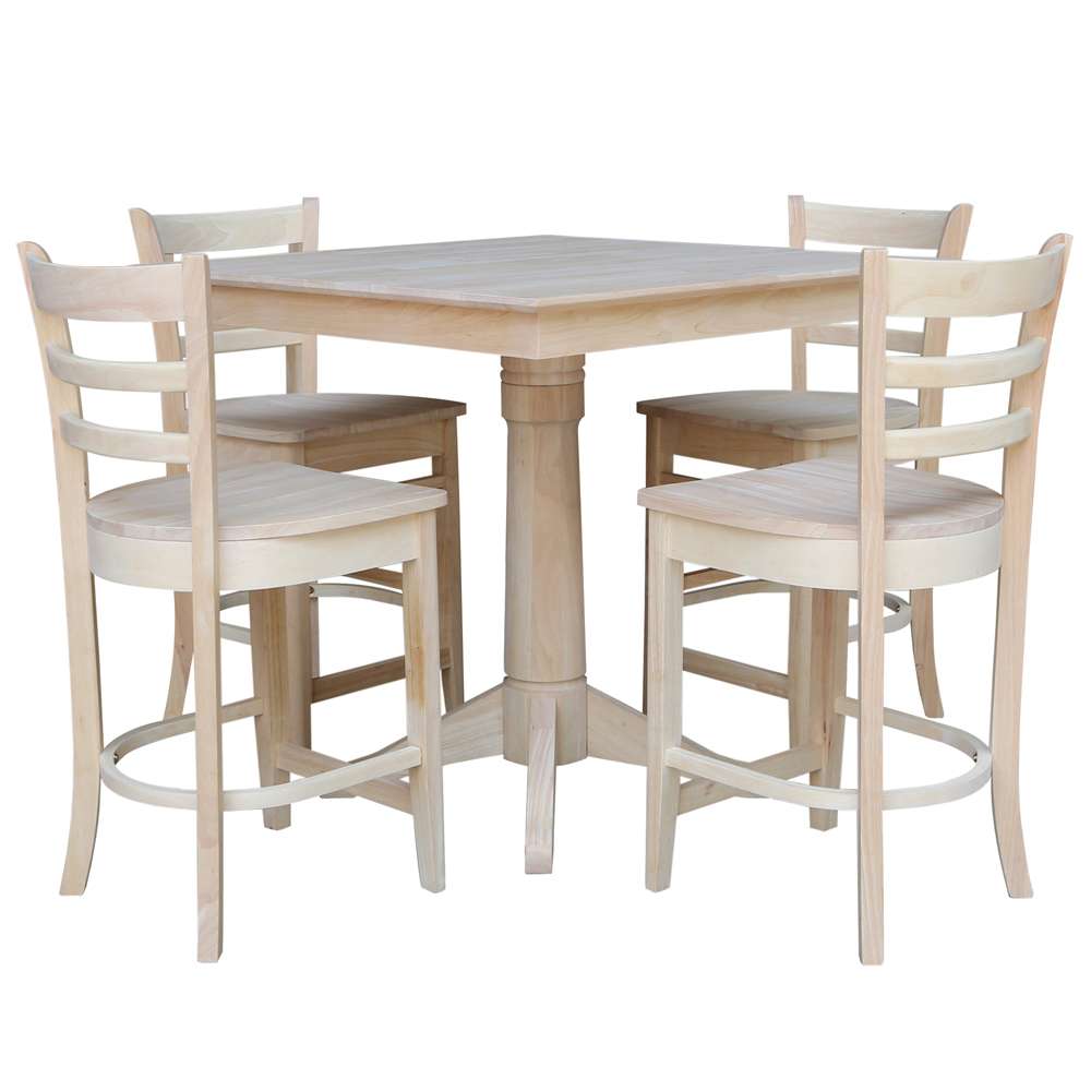 International Concepts - (Set of 5 Pcs)36X36 Square Top Ped Table with 4 Counter Height Stools - K-3636TP-27B-S6172-4 veiw 1