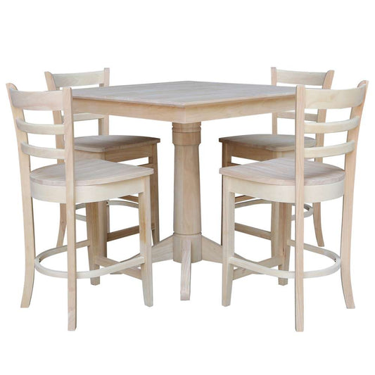 International Concepts - (Set of 5 Pcs)36X36 Square Top Ped Table with 4 Counter Height Stools - K-3636TP-27B-S6172-4 veiw 1