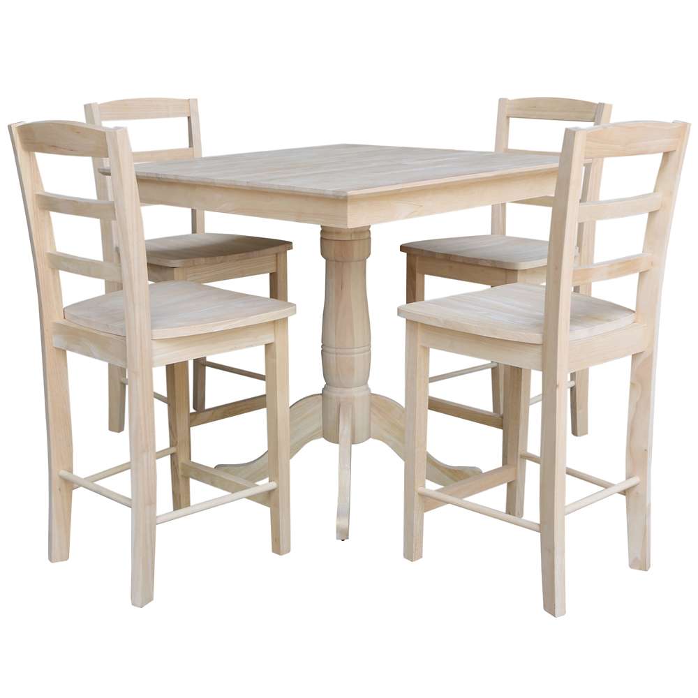 International Concepts - (Set of 5 Pcs)36X36 Square Top Ped Table with 4 Counter Height Stools - K-3636TP-6B-S402-4 veiw 1