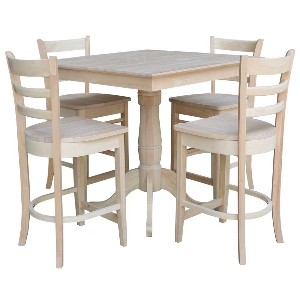 International Concepts - (Set of 5 Pcs)36X36 Square Top Ped Table with 4 Counter Height Stools - K-3636TP-6B-S6172-4 veiw 1