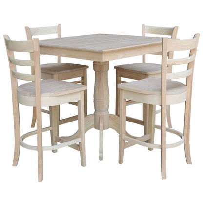 International Concepts - (Set of 5 Pcs)36X36 Square Top Ped Table with 4 Counter Height Stools - K-3636TP-6B-S6172-4 veiw 1