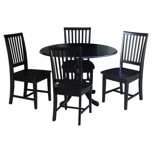 International Concepts - (Set of 5 Pcs) 42in Dual Drop Leaf Table with 4 Mission Chairs in Black Finish - K46-42DP-C265-4 veiw 1