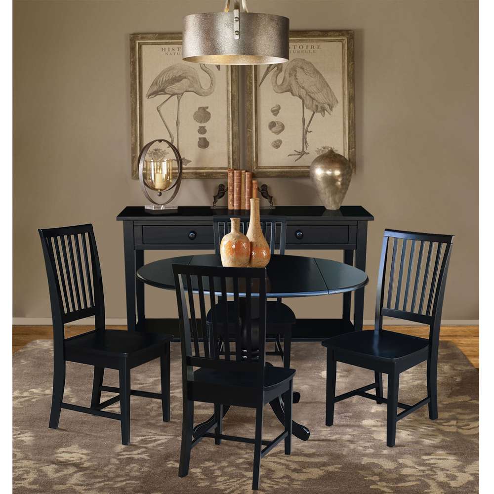 International Concepts - (Set of 5 Pcs) 42in Dual Drop Leaf Table with 4 Mission Chairs in Black Finish - K46-42DP-C265-4 veiw 3