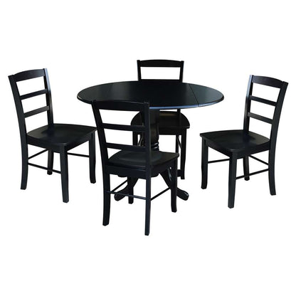International Concepts - (Set of 5 Pcs) 42in Dual Drop Leaf Table with 4 RTA Chairs in Black Finish - K46-42DP-C2-4 veiw 1