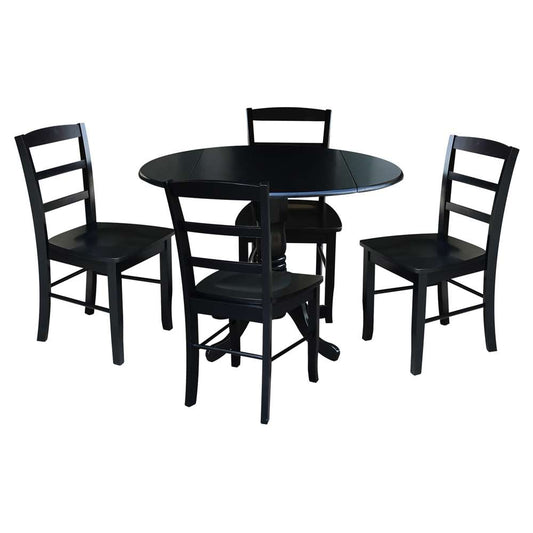 International Concepts - (Set of 5 Pcs) 42in Dual Drop Leaf Table with 4 RTA Chairs in Black Finish - K46-42DP-C2-4 veiw 1