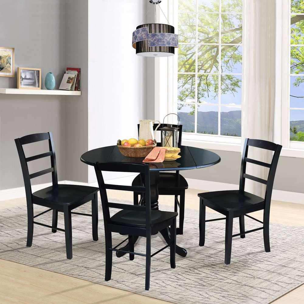 International Concepts - (Set of 5 Pcs) 42in Dual Drop Leaf Table with 4 RTA Chairs in Black Finish - K46-42DP-C2-4 veiw 3