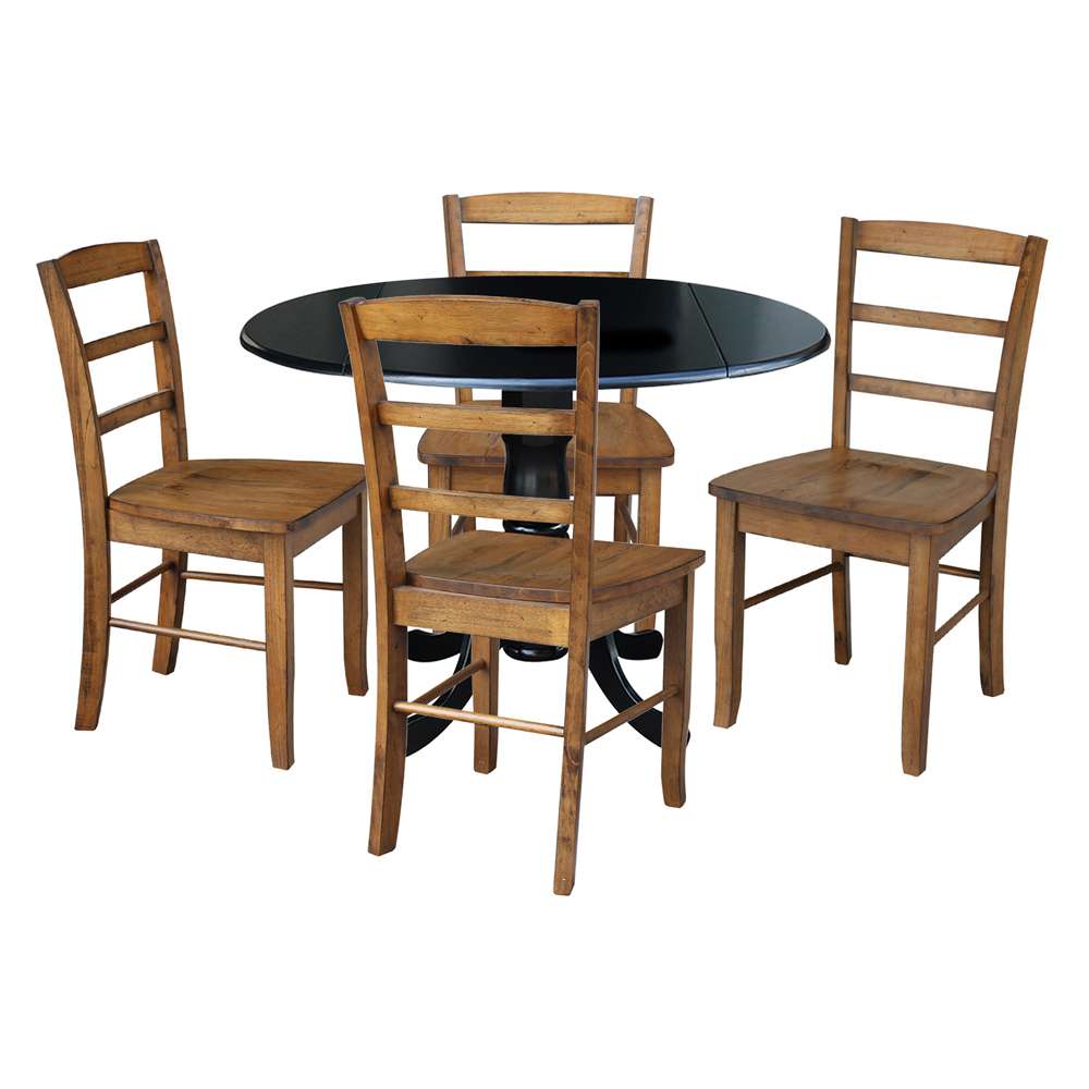 International Concepts - (Set of 5 Pcs) 42in Dual Drop Leaf Table with 4 RTA Chairs in Black Finish - K46-42DP-C59-2-4 veiw 1