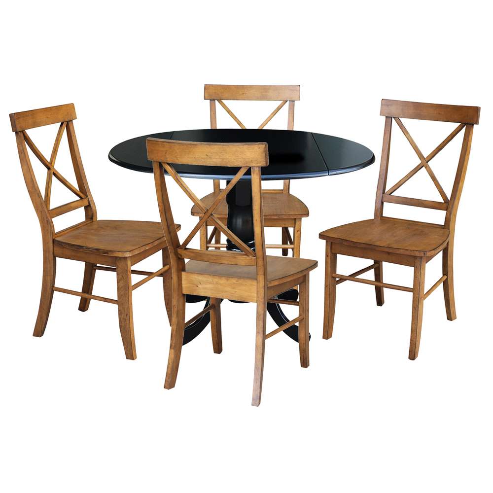International Concepts - (Set of 5 Pcs) 42in Dual Drop Leaf Table with 4 RTA Chairs in Black Finish - K46-42DP-C59-613-4 veiw 1