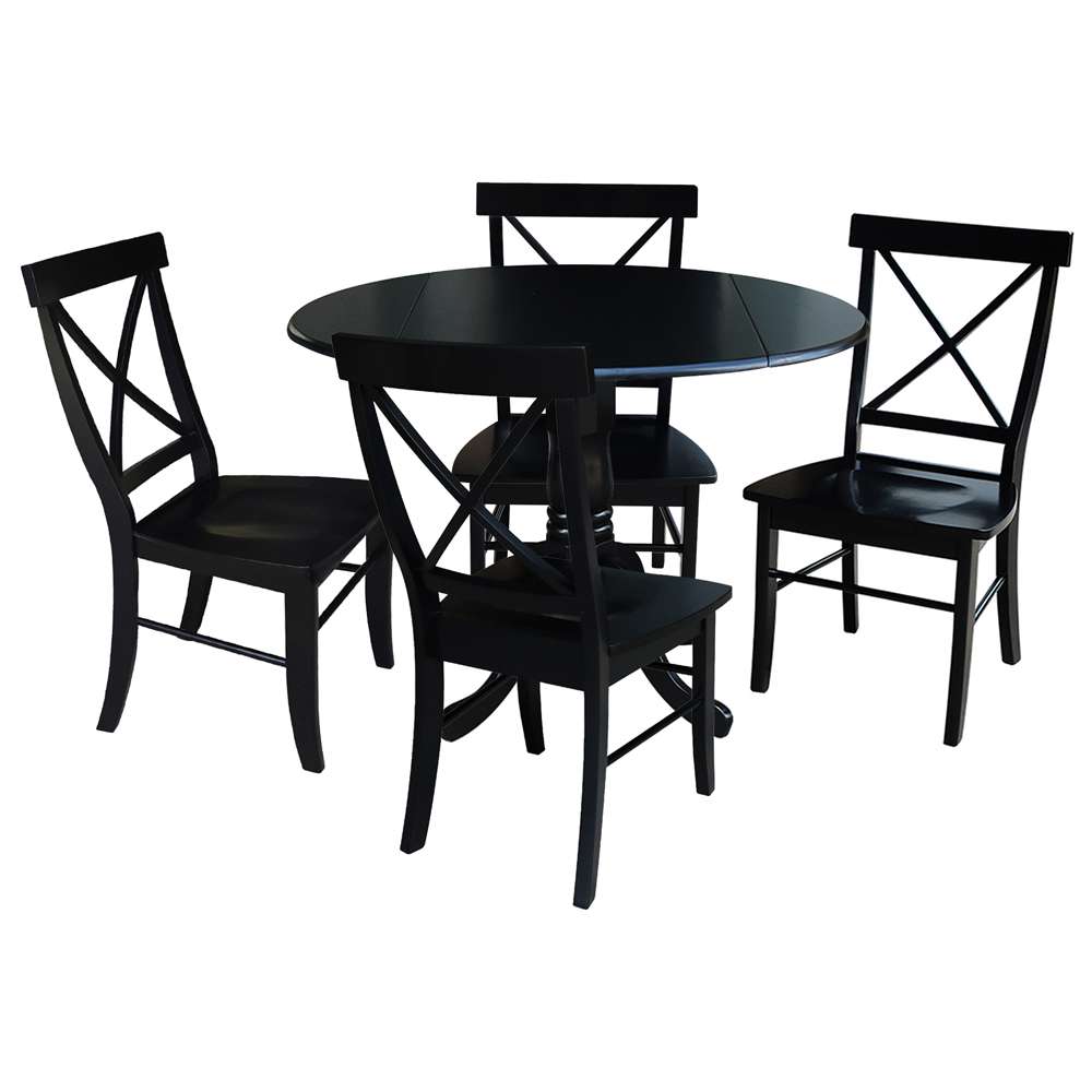 International Concepts - (Set of 5 Pcs) 42in Dual Drop Leaf Table with 4 RTA Chairs in Black Finish - K46-42DP-C613-4 veiw 1