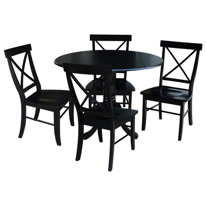 International Concepts - (Set of 5 Pcs) 42in Dual Drop Leaf Table with 4 RTA Chairs in Black Finish - K46-42DP-C613-4 veiw 1