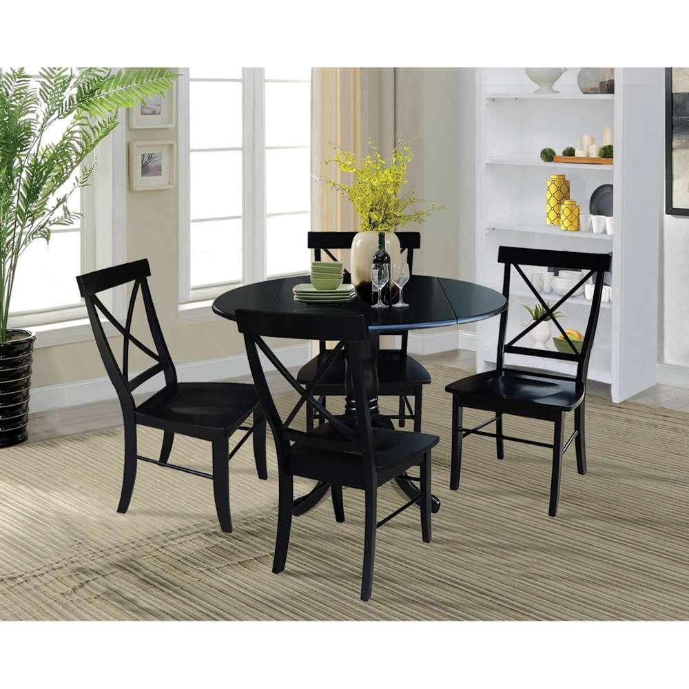 International Concepts - (Set of 5 Pcs) 42in Dual Drop Leaf Table with 4 RTA Chairs in Black Finish - K46-42DP-C613-4 veiw 3