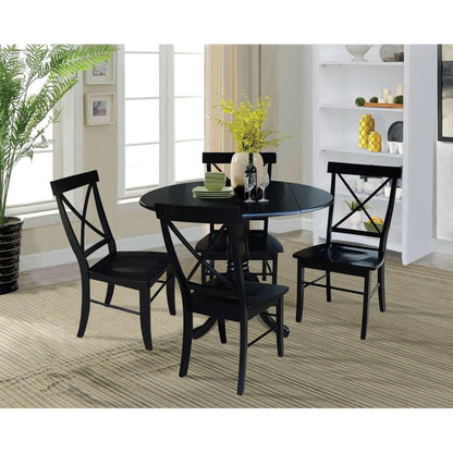 International Concepts - (Set of 5 Pcs) 42in Dual Drop Leaf Table with 4 RTA Chairs in Black Finish - K46-42DP-C613-4 veiw 3