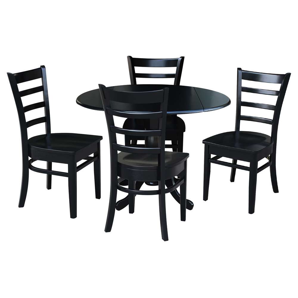 International Concepts - (Set of 5 Pcs) 42in Dual Drop Leaf Table with 4 RTA Chairs in Black Finish - K46-42DP-C617-4 veiw 1