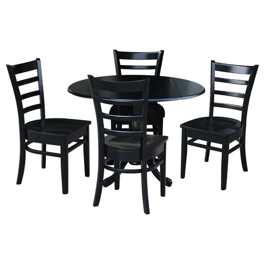 International Concepts - (Set of 5 Pcs) 42in Dual Drop Leaf Table with 4 RTA Chairs in Black Finish - K46-42DP-C617-4 veiw 1