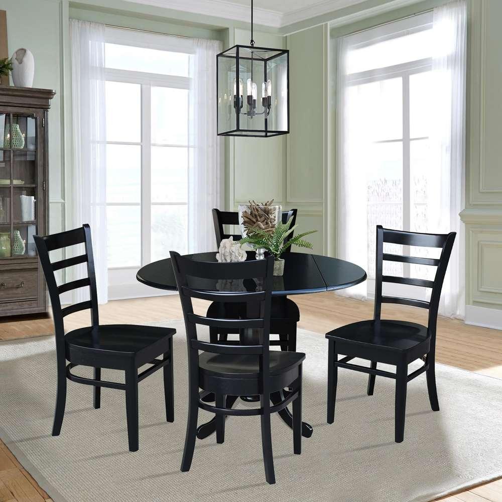 International Concepts - (Set of 5 Pcs) 42in Dual Drop Leaf Table with 4 RTA Chairs in Black Finish - K46-42DP-C617-4 veiw 3
