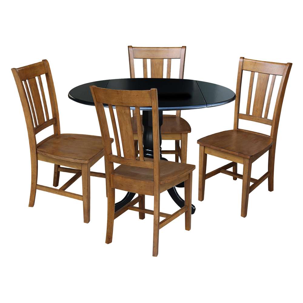 International Concepts - (Set of 5 Pcs) 42in Dual Drop Leaf Table with 4 RTA Chairs in Black Finish - K46-42DP-C59-10-4 veiw 1