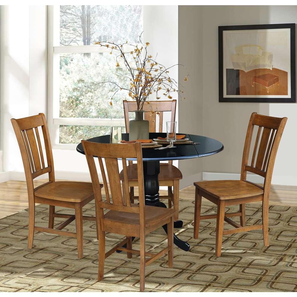 International Concepts - (Set of 5 Pcs) 42in Dual Drop Leaf Table with 4 RTA Chairs in Black Finish - K46-42DP-C59-10-4 veiw 3
