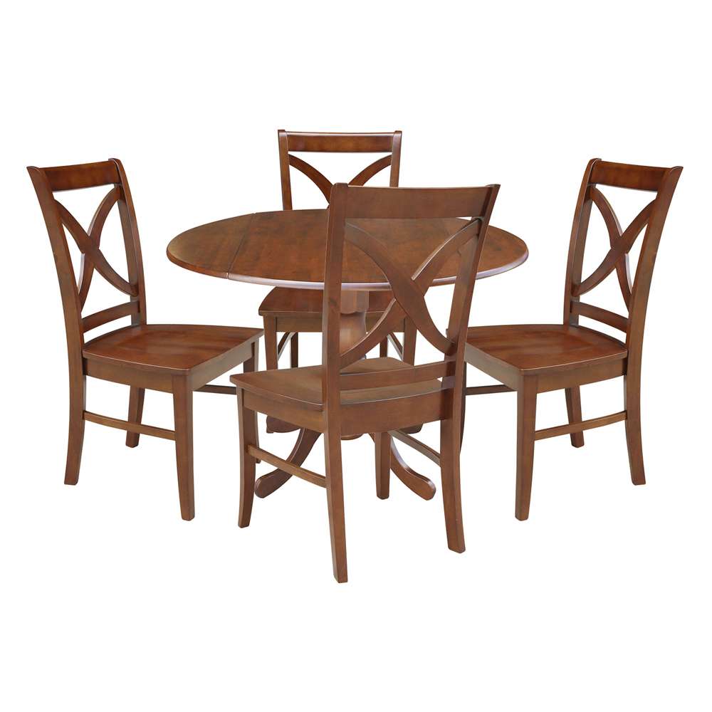 International Concepts - (Set of 5 Pcs) 42in Dual Drop Leaf Table with 4 RTA Chairs in Espresso Finish - K581-42DP-C-14-4 veiw 1