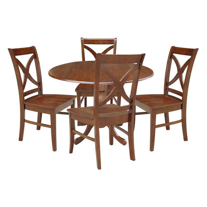 International Concepts - (Set of 5 Pcs) 42in Dual Drop Leaf Table with 4 RTA Chairs in Espresso Finish - K581-42DP-C-14-4 veiw 1