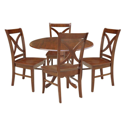 International Concepts - (Set of 5 Pcs) 42in Dual Drop Leaf Table with 4 RTA Chairs in Espresso Finish - K581-42DP-C-14-4 veiw 1