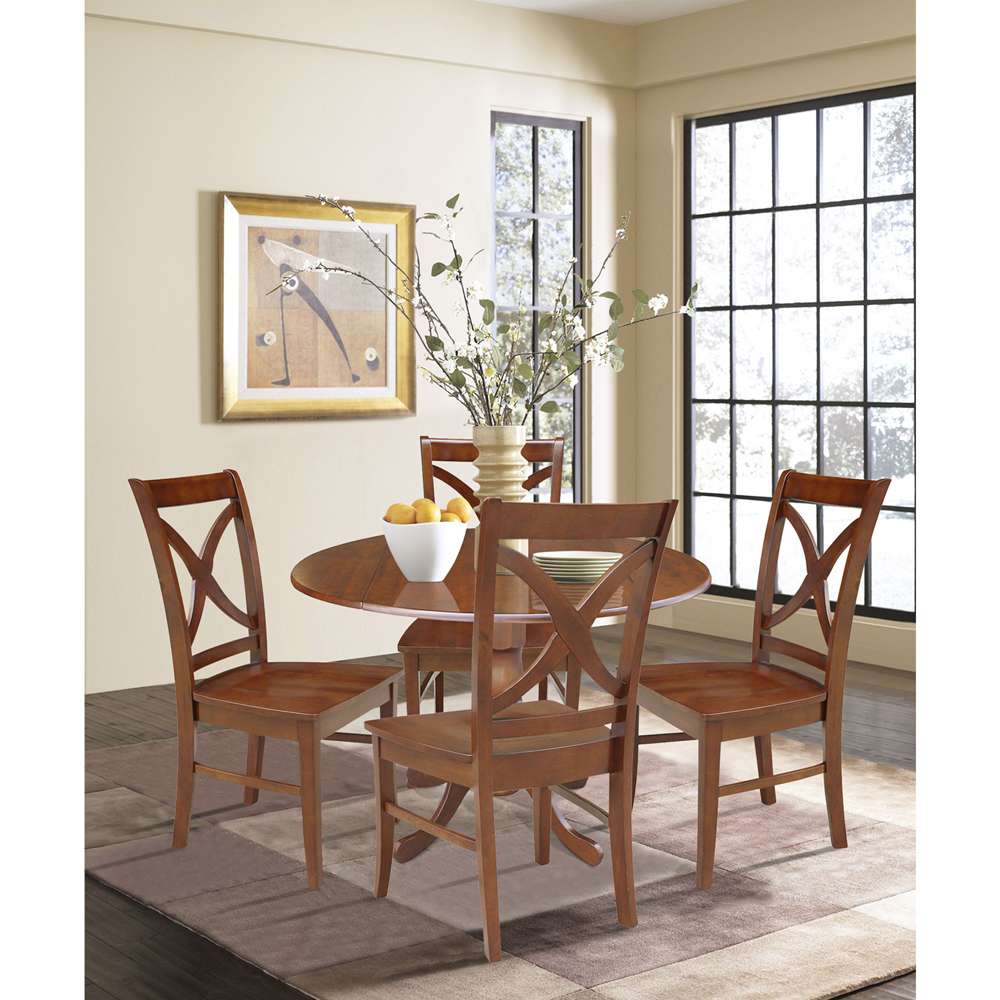 International Concepts - (Set of 5 Pcs) 42in Dual Drop Leaf Table with 4 RTA Chairs in Espresso Finish - K581-42DP-C-14-4 veiw 3