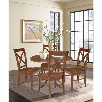 International Concepts - (Set of 5 Pcs) 42in Dual Drop Leaf Table with 4 RTA Chairs in Espresso Finish - K581-42DP-C-14-4 veiw 3