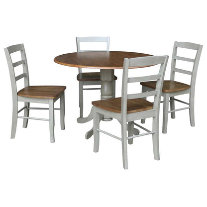 International Concepts - (Set of 5 Pcs) 42in Dual Drop Leaf Table with 4 RTA Chairs in Hickory/Stone Finish - K41-42DP-C2-4 veiw 1