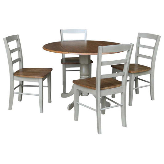 International Concepts - (Set of 5 Pcs) 42in Dual Drop Leaf Table with 4 RTA Chairs in Hickory/Stone Finish - K41-42DP-C2-4 veiw 1