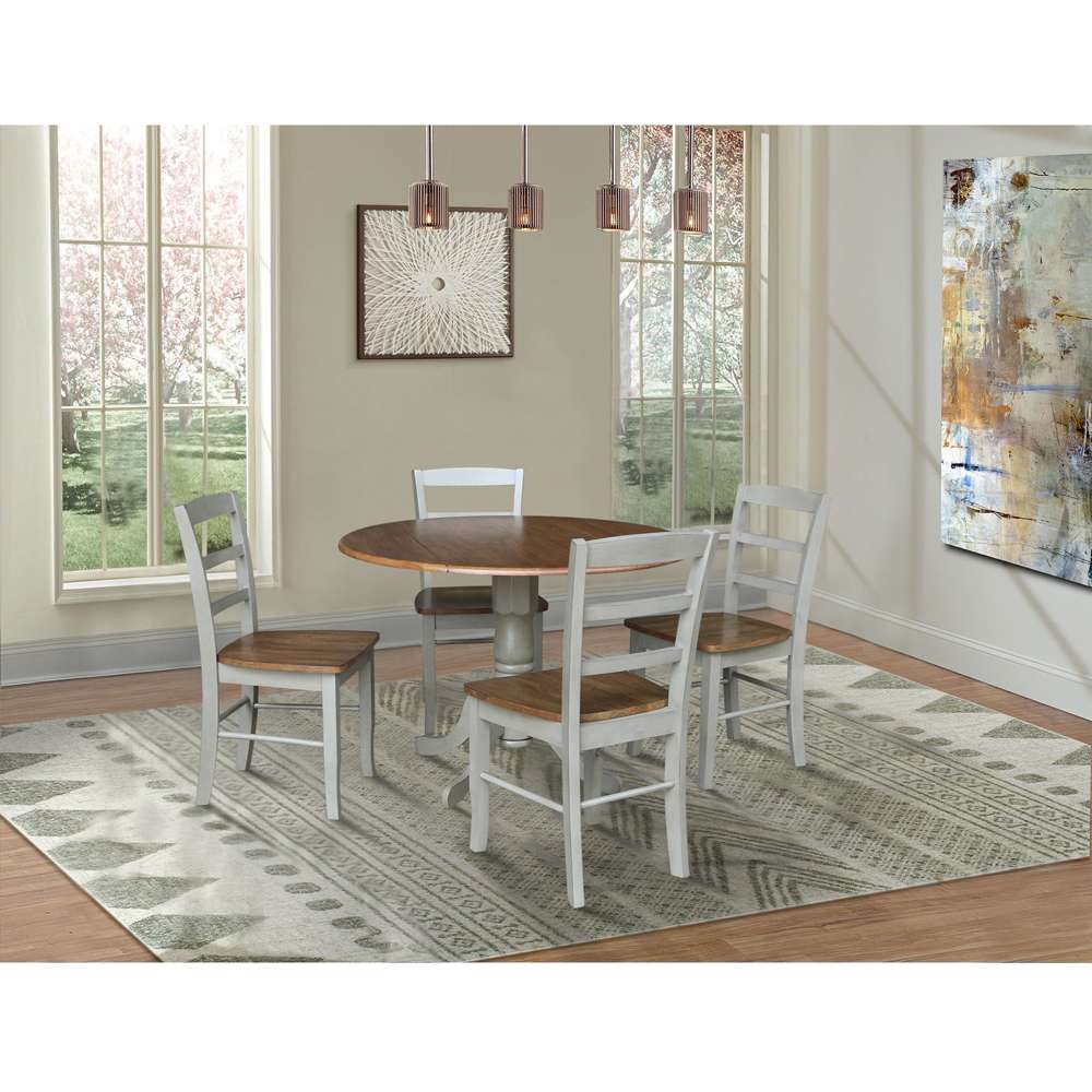 International Concepts - (Set of 5 Pcs) 42in Dual Drop Leaf Table with 4 RTA Chairs in Hickory/Stone Finish - K41-42DP-C2-4 veiw 3