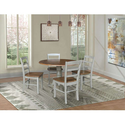International Concepts - (Set of 5 Pcs) 42in Dual Drop Leaf Table with 4 RTA Chairs in Hickory/Stone Finish - K41-42DP-C2-4 veiw 3