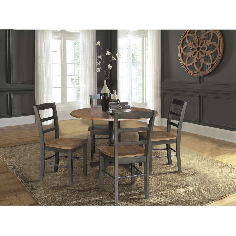 International Concepts - (Set of 5 Pcs) 42in Dual Drop Leaf Table with 4 RTA Chairs in Hickory/Washed Coal Finish - K45-42DP-C2-4 veiw 3