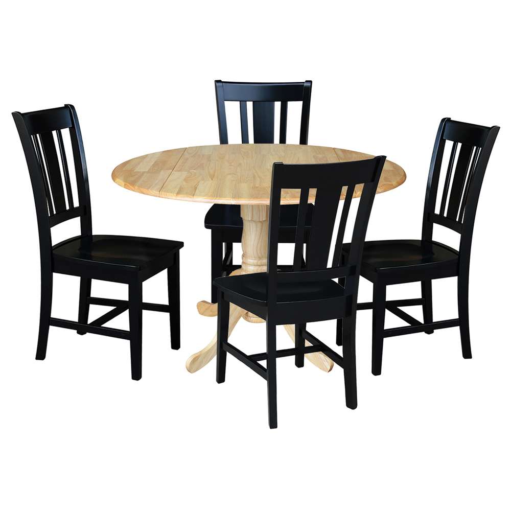 International Concepts - (Set of 5 Pcs) 42in Dual Drop Leaf Table with 4 RTA Chairs in Natural Finish - K01-42DP-C46-10-4 veiw 1