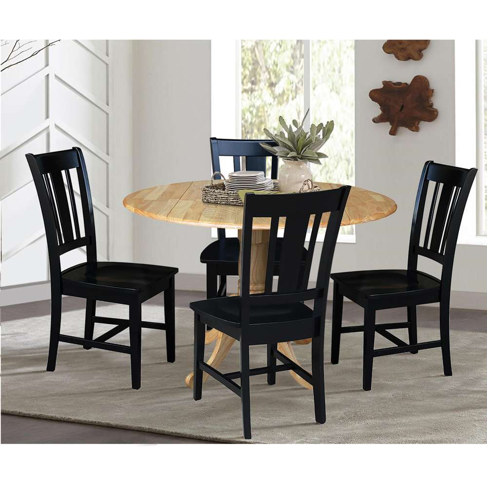 International Concepts - (Set of 5 Pcs) 42in Dual Drop Leaf Table with 4 RTA Chairs in Natural Finish - K01-42DP-C46-10-4 veiw 3