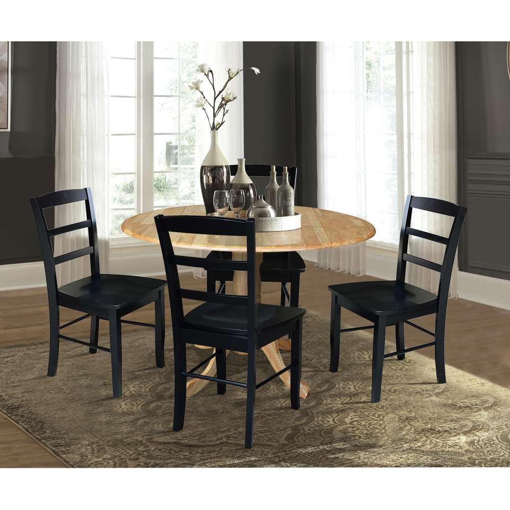 International Concepts - (Set of 5 Pcs) 42in Dual Drop Leaf Table with 4 RTA Chairs in Natural Finish - K01-42DP-C46-2-4 veiw 3