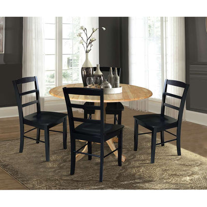 International Concepts - (Set of 5 Pcs) 42in Dual Drop Leaf Table with 4 RTA Chairs in Natural Finish - K01-42DP-C46-2-4 veiw 3