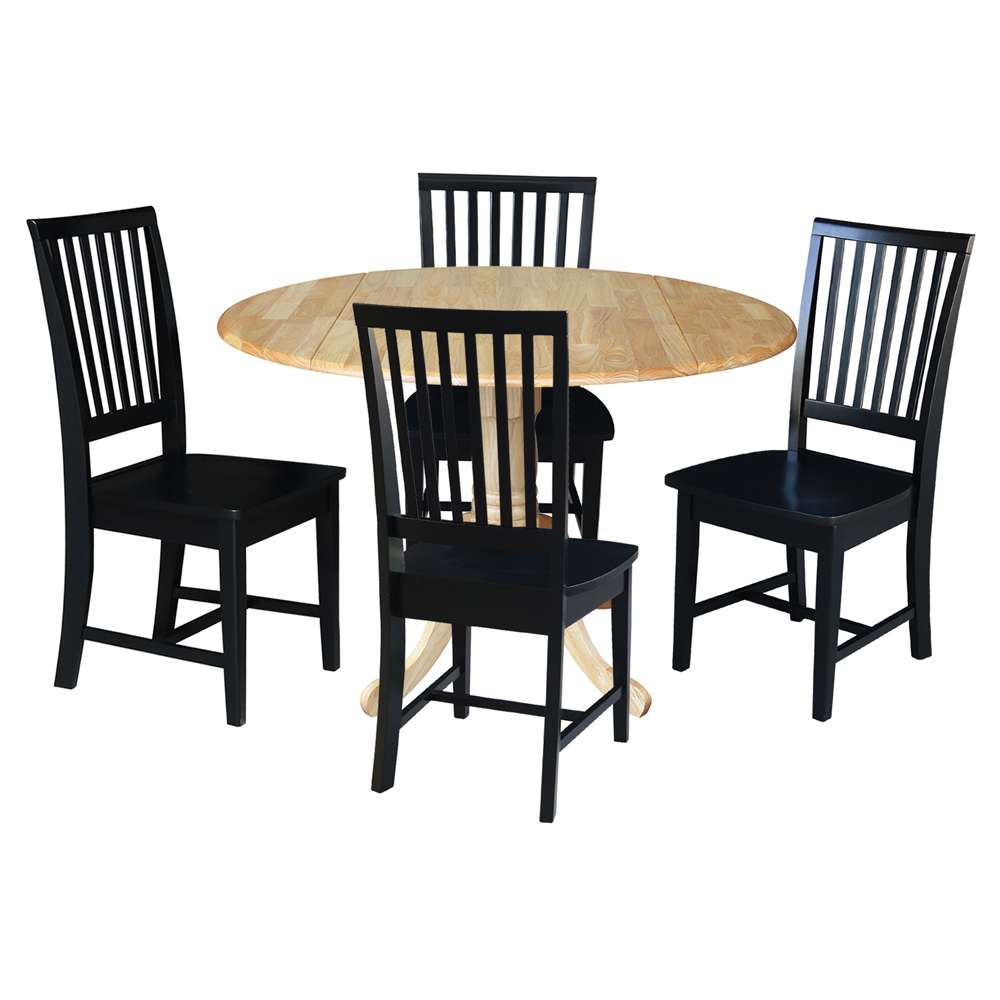 International Concepts - (Set of 5 Pcs) 42in Dual Drop Leaf Table with 4 RTA Chairs in Natural Finish - K01-42DP-C46-265-4 veiw 1