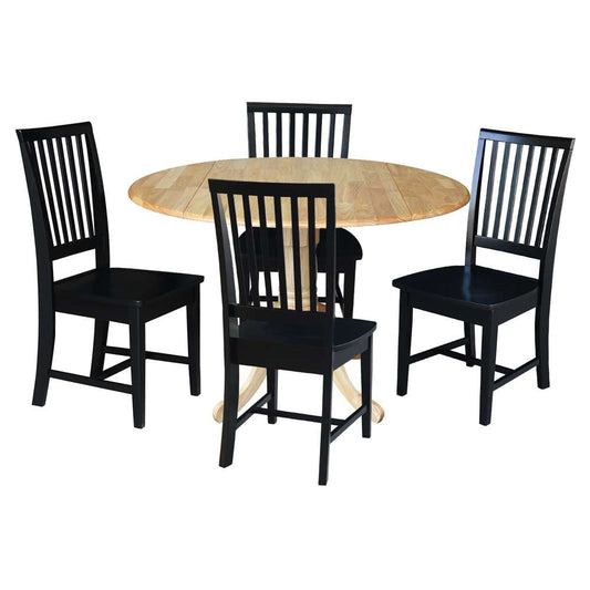 International Concepts - (Set of 5 Pcs) 42in Dual Drop Leaf Table with 4 RTA Chairs in Natural Finish - K01-42DP-C46-265-4 veiw 1