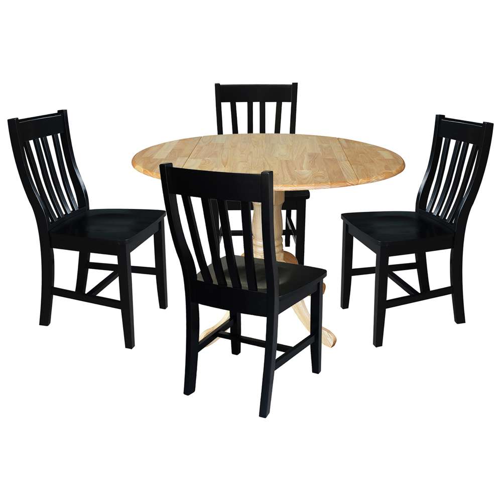 International Concepts - (Set of 5 Pcs) 42in Dual Drop Leaf Table with 4 RTA Chairs in Natural Finish - K01-42DP-C46-61-4 veiw 1