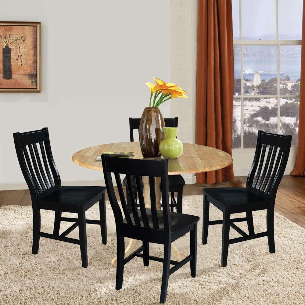 International Concepts - (Set of 5 Pcs) 42in Dual Drop Leaf Table with 4 RTA Chairs in Natural Finish - K01-42DP-C46-61-4 veiw 3