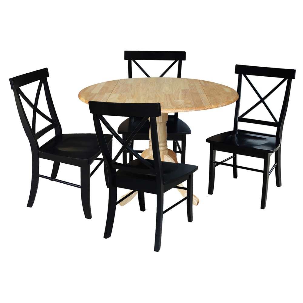 International Concepts - (Set of 5 Pcs) 42in Dual Drop Leaf Table with 4 RTA Chairs in Natural Finish - K01-42DP-C46-613-4 veiw 1
