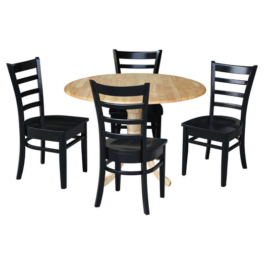 International Concepts - (Set of 5 Pcs) 42in Dual Drop Leaf Table with 4 RTA Chairs in Natural Finish - K01-42DP-C46-617-4 veiw 1