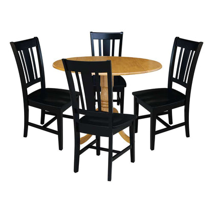 International Concepts - (Set of 5 Pcs) 42in Dual Drop Leaf Table with 4 RTA Chairs in Oak Finish - K04-42DP-C46-10-4 veiw 1