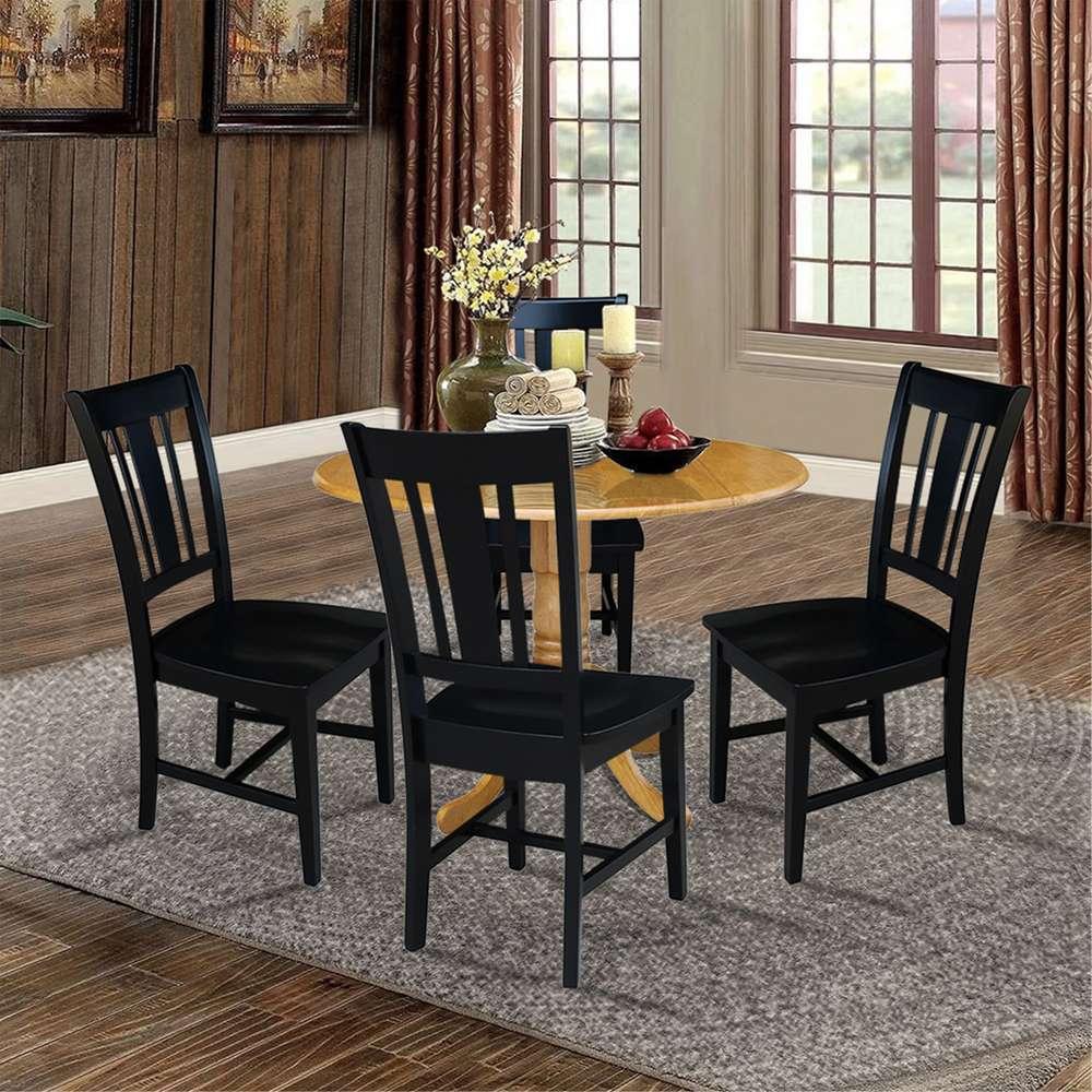 International Concepts - (Set of 5 Pcs) 42in Dual Drop Leaf Table with 4 RTA Chairs in Oak Finish - K04-42DP-C46-10-4 veiw 3