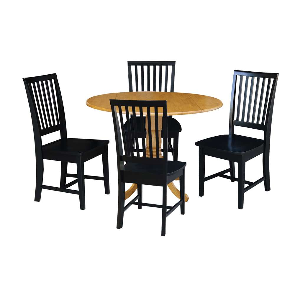 International Concepts - (Set of 5 Pcs) 42in Dual Drop Leaf Table with 4 RTA Chairs in Oak Finish - K04-42DP-C46-265-4 veiw 1