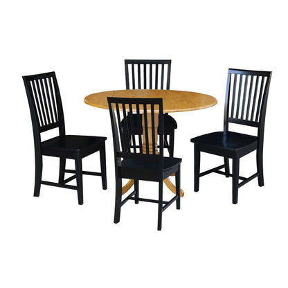 International Concepts - (Set of 5 Pcs) 42in Dual Drop Leaf Table with 4 RTA Chairs in Oak Finish - K04-42DP-C46-265-4 veiw 1