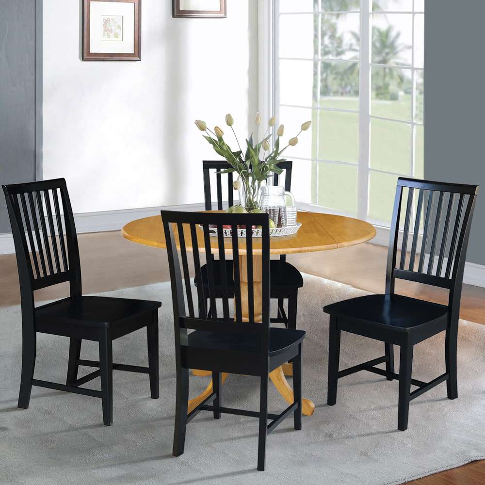 International Concepts - (Set of 5 Pcs) 42in Dual Drop Leaf Table with 4 RTA Chairs in Oak Finish - K04-42DP-C46-265-4 veiw 3
