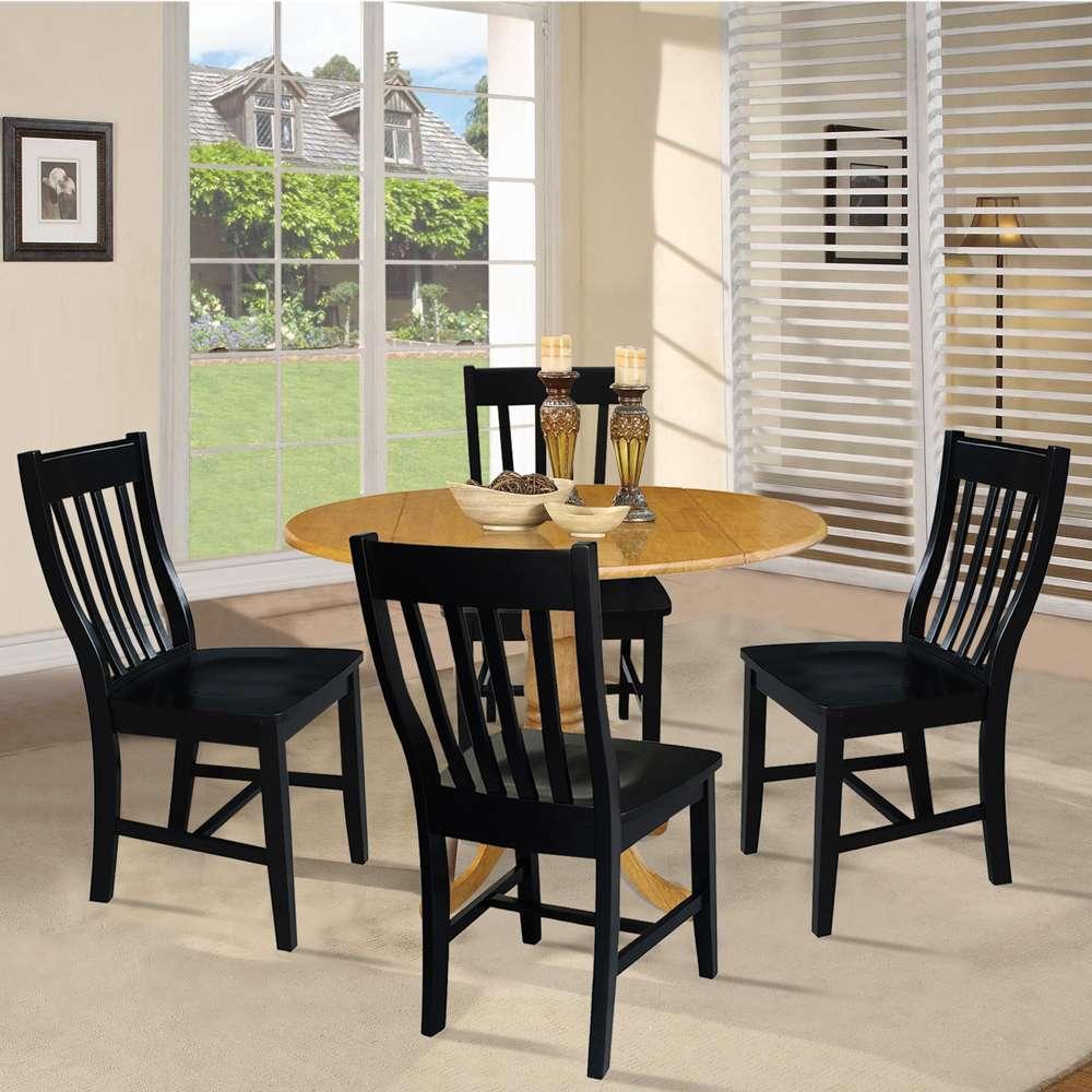 International Concepts - (Set of 5 Pcs) 42in Dual Drop Leaf Table with 4 RTA Chairs in Oak Finish - K04-42DP-C46-61-4 veiw 3