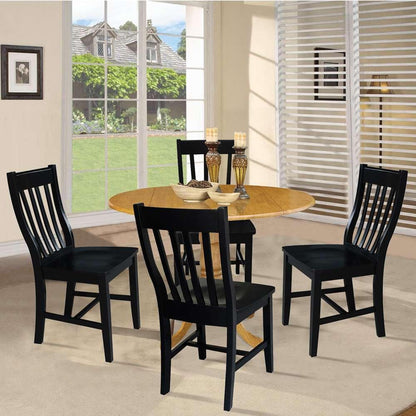 International Concepts - (Set of 5 Pcs) 42in Dual Drop Leaf Table with 4 RTA Chairs in Oak Finish - K04-42DP-C46-61-4 veiw 3
