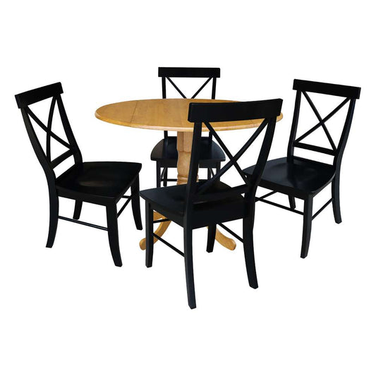 International Concepts - (Set of 5 Pcs) 42in Dual Drop Leaf Table with 4 RTA Chairs in Oak Finish - K04-42DP-C46-613-4 veiw 1